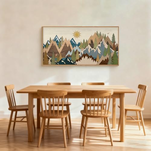 FWIEXA Large Mountain Canvas Wall Art Woodcut, Sunrise Pine Tree Wall Decor - Image 5