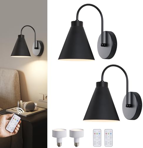Powfloven Vintage Rechargeable Wall Sconces Set of 2, Wireless Gooseneck Indoor by Powfloven