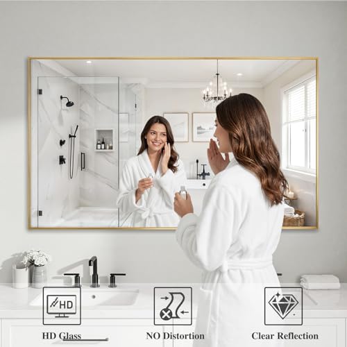Koonmi Gold Mirrors for Wall, 30x55 Inch Bathroom Mirror, Rectangular Wall - Image 3