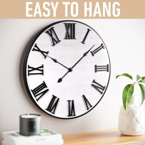 Large Wall Clock 24" Round, Silent Metal & Wood - Image 4