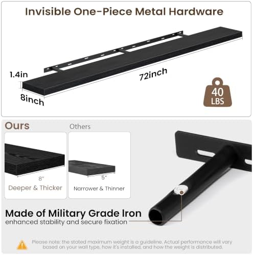 Acovy 72x8in Floating Shelves 2 Pack, Wall Mount Display Shelf - Image 3
