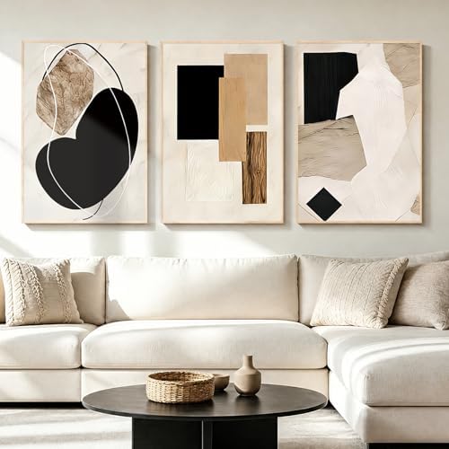 LAATOZ Neutral Abstract Wall Art Framed Canvas Painting, Minimalist Modern by LAATOZWallArt