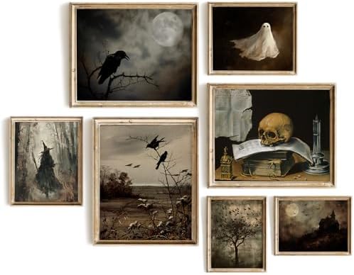 uniro 7Pcs Halloween Dark Retro Wall Art Prints, Gothic Aesthetic Paper Posters by uniro
