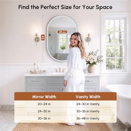 USHOWER Brushed Nickel Oval Bathroom Mirror 24x36 Inch, Oval Wall Mirror - Image 6