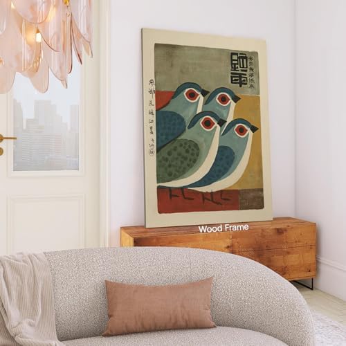 Japanese Mid Century Blue Bird Framed Posters Prints Vintage Animal Wall Art - Image 5