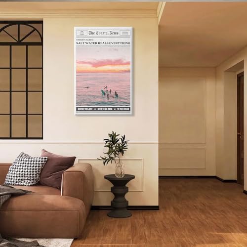Bittiler Retro Salt Water Heals Everything Posters Pink Beach Coastal Surf Girl - Image 4