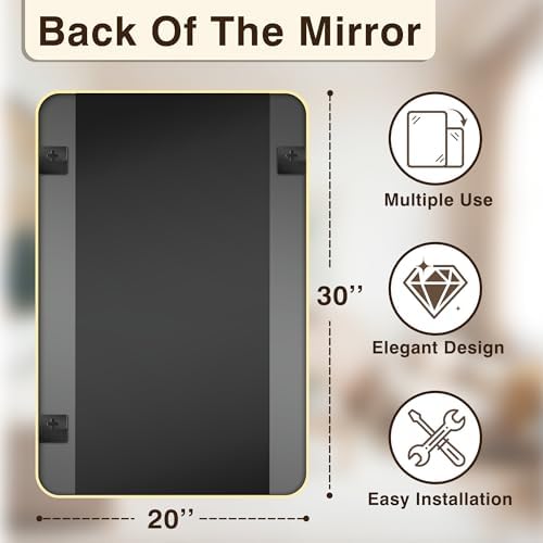 Vanity Bathroom Mirror, 30”x20” Gold Bathroom Mirror - Image 2