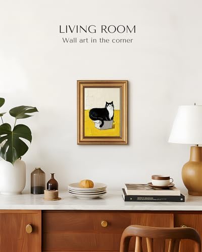 VIYYIEA Vintage Gold Framed Wall Art, Cat in a Box, 10L x 8W - Image 7