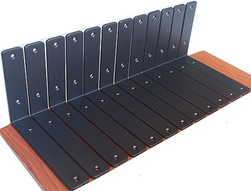 12 Pack - L 8" x H 6" x W1.5, 5mm Thick Black L Shelf Bracket, Iron Shelf by MHMYDZ