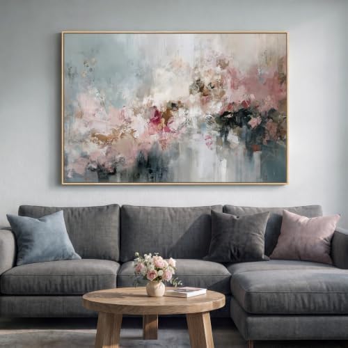 Extra Large Framed Pink Blue Abstract Wall Art, Oversized Horizontal 60x40 by Cuspin
