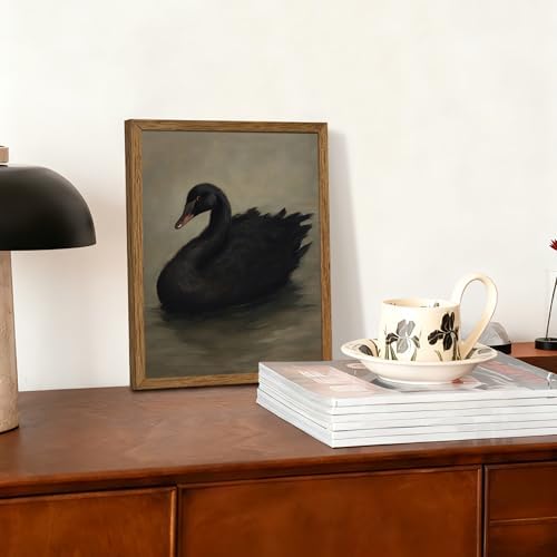 AVECCO Vintage Elegant Black Swan on Water Wall Art Canvas Framed 8x10 in - Image 4