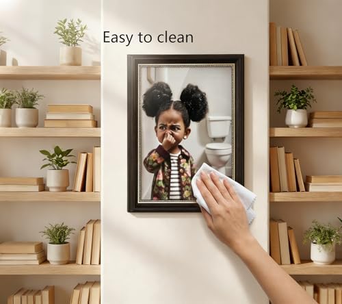 Dark Brown Framed Canvas Wall Art Funny African American Girl Bathroom Painting - Image 6