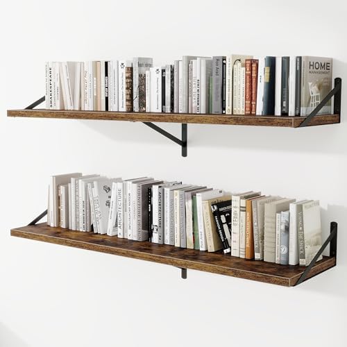 Deep Wall Shelves 55"W x 12"D Engineered Wood Floating Shelves by Venusmiles