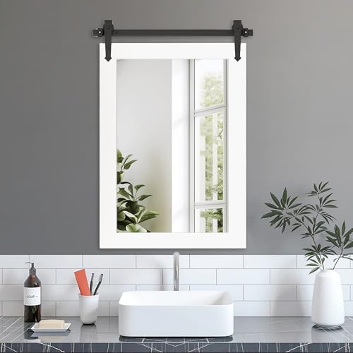 Bathroom Mirror for Over Sink 26”x40” Farmhouse Barn Door Mirror Rustic Wood - Image 5