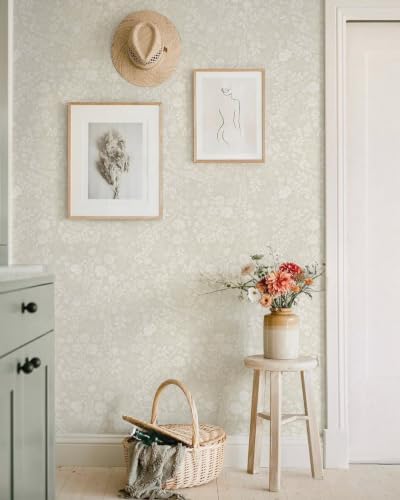 Safiyya Beige Floral Wallpaper Peel and Stick Contact Paper Leaf Modern Boho - Image 4