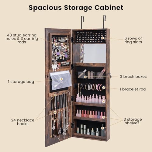 CHARMAID LED Mirror Jewelry Cabinet, 47.2'' Jewelry Armoire - Image 2