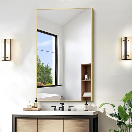 KOCUUY Gold Bathroom Mirror, HD Tempered Glass, Anti-Rust Frame, Modern Design by KOCUUY