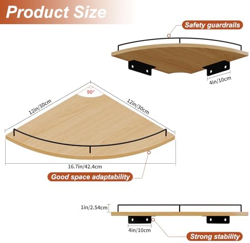 JJL Corner Shelf Wall Mounted, 12 Inches 3-Tier Floating Corner Shelf, - Image 3