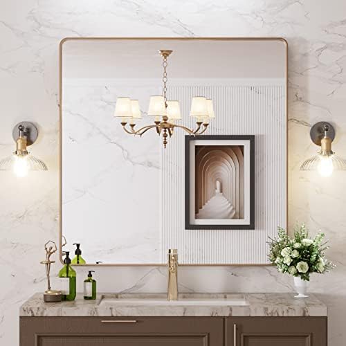 LOAAO 36"X36" Gold Bathroom Mirror by LOAAO