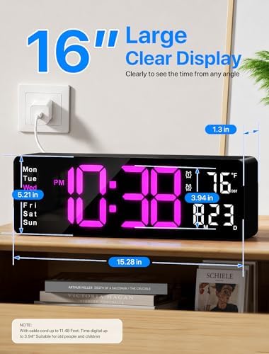 MASHI 16" Easy-Read Large Digital Wall Clock, 9-Color Night Light - Image 2