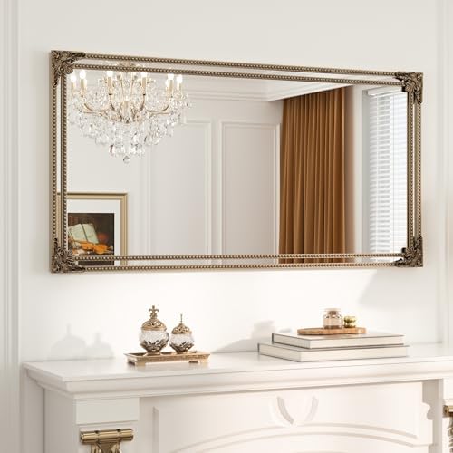 Keonjinn 48x24 Inch Gold Antique Vintage Mirror, Brass Baroque Mirror by Keonjinn