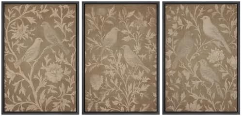MUDECOR Framed Canvas Print Wall Art Set Taupe Bird Toile by MUDECOR