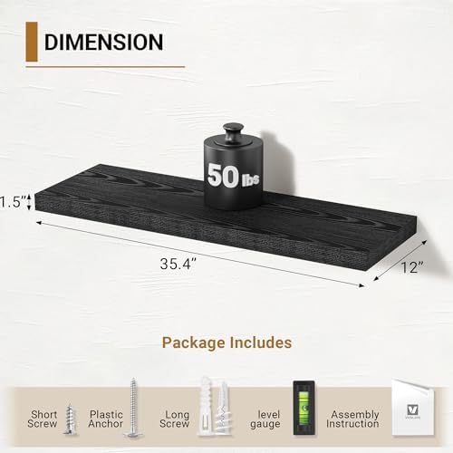 Vivelove Black Floating Shelves 36 Inch, 12 Inch Deep - Image 3