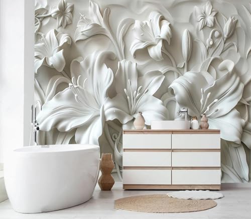 Elegant 3D White Lily Floral Wallpaper Peel Stick - Image 4
