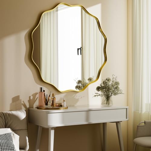 Gold Scalloped Circle Mirror 36" Wavy Edge Round Wall Mirror - Image 5