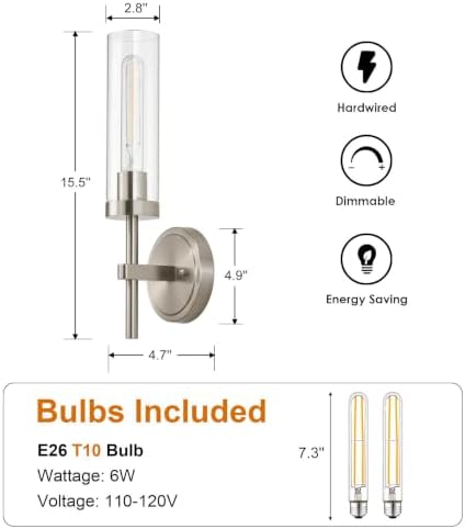 SANTOSTOCK Brushed Nickel Wall Sconces Set of 2, Hardwired Bathroom Sconces - Image 4