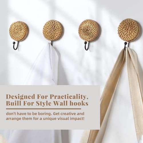 Colingmill 4 Pcs Boho Rattan Wall Hooks, Woven Towel Hooks Decor - Image 5