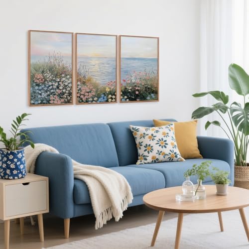 CHDITB Seaside Floral Framed Canvas Wall Art Set, Nature Inspired Ocean View - Image 3