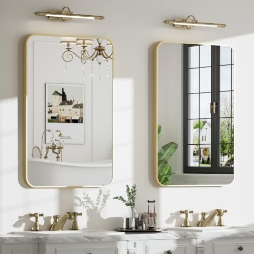 24"x30" Bruhed Gold Rectangle Vanity Bathroom Mirror by MZON