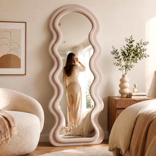 BOJOY Full Length Mirror 63"x24", Irregular Wavy Mirror, Wave Arched Floor by BOJOY