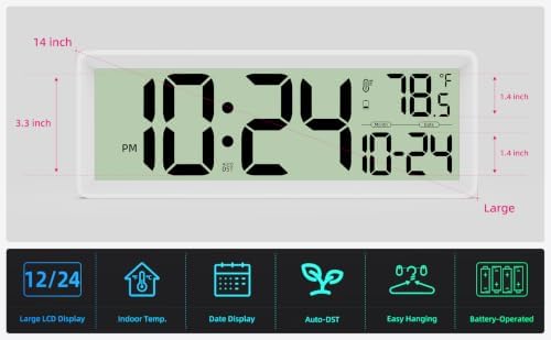 14" Large Digital Wall Clock Battery-Operated - Image 2