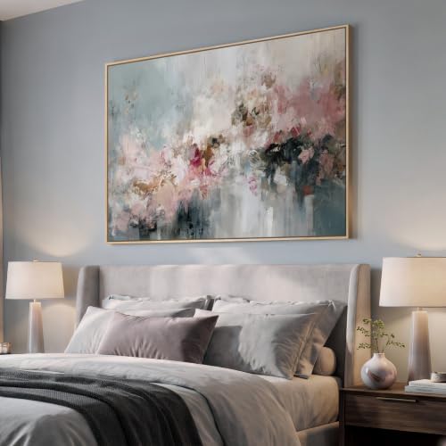 Extra Large Framed Pink Blue Abstract Wall Art, Oversized Horizontal 60x40 - Image 3