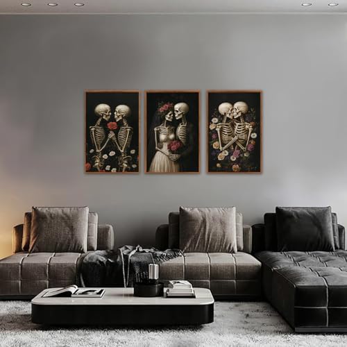 HLNIUC Halloween Rose Wedding Framed Wall Art, Vintage Skeleton Rose Canvas - Image 6