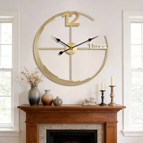Large Gold Wall Clock, Modern Minimalist Wall Clock Round Silent Non-Ticking by KEQAMHOMEDECOR