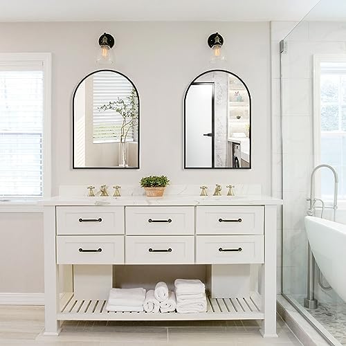 Black Arched Mirror 22x30in, Metal Framed Bathroom Vanity Wall - Image 6