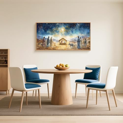 LHIUEM Large Bible Christian Religious Framed Canvas Wall Art Set, Birth of - Image 3