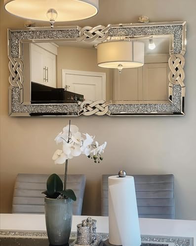 Crushed Diamond Mirror Silver: Rectangular Wall Decor 47.2"x23.6" - Image 3