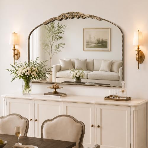 Besdomus Gold Large Fireplace Mirror: 48"x33" Baroque Vintage Arched Mirror - Image 6