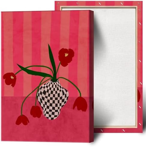 Contemporary, Eclectic Canvas Wall Art Tulips In A Checkered Vase Prints Poster by Unknown