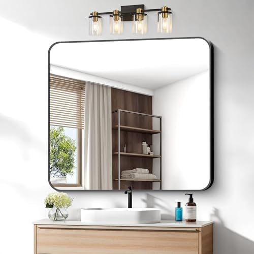 BONEWEI 36x40 inch Bathroom Mirror, Wall Mounted Bathroom Frame Vanity Mirror by BONEWEI