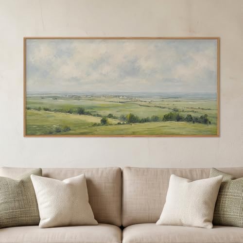 HOURIA Vintage Green Countryside Field Framed Canvas Wall Art Set, Rolling - Image 2
