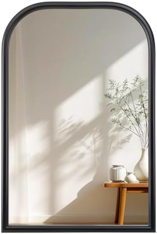 Arch Wall Mirror for Wall Mounted, Tempered Glass, Wood Grain Finish Frame Wall by Acovy