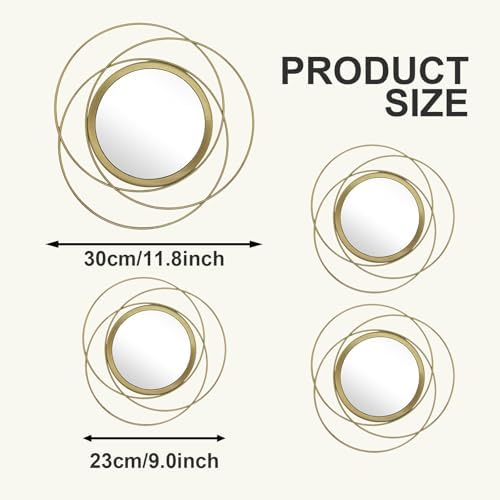 4 Piece Gold Round Wall Mirror Set Modern Metal Circles - Image 6