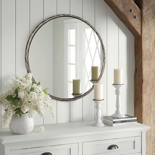 ANDY STAR 30 Inch Bathroom Hammered Round Mirrors, Antique Round Mirror - Image 3