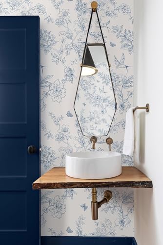 Froluya Cream White and Blue Peel and Stick Wallpaper Floral Contact Paper - Image 2