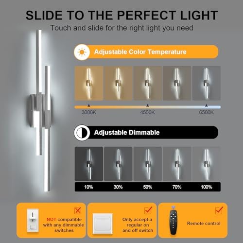 Benkut Modern LED Wall Sconce Silver Remote Wall Light Fixtures - Image 2